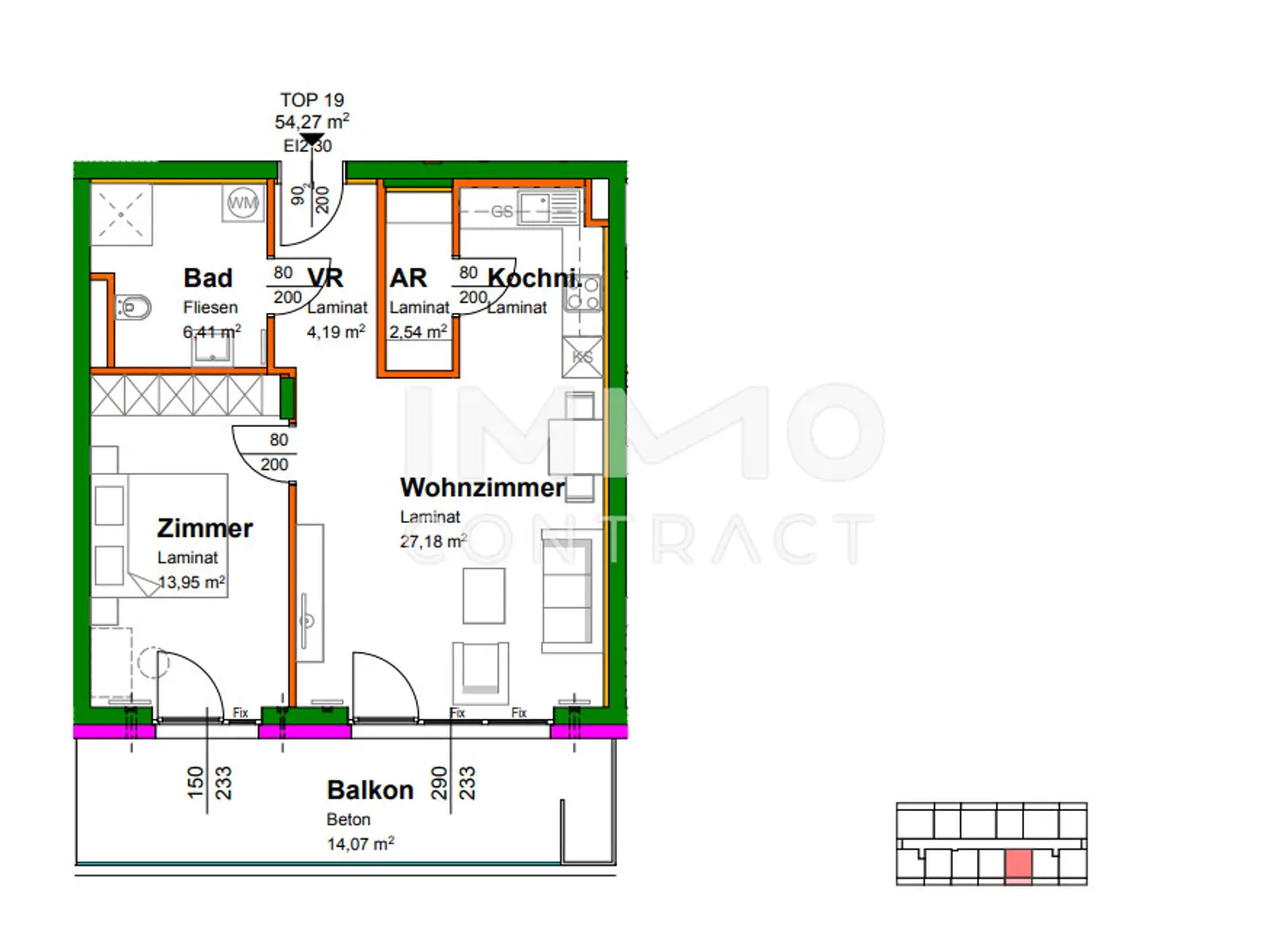 54,07qm geförderte 2ZI- Balkon-Wohnung