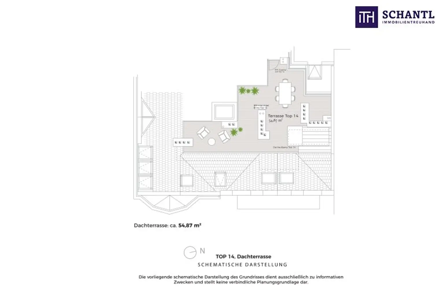 Grundriss Dachterrasse Top 14, Schematische Darstellung