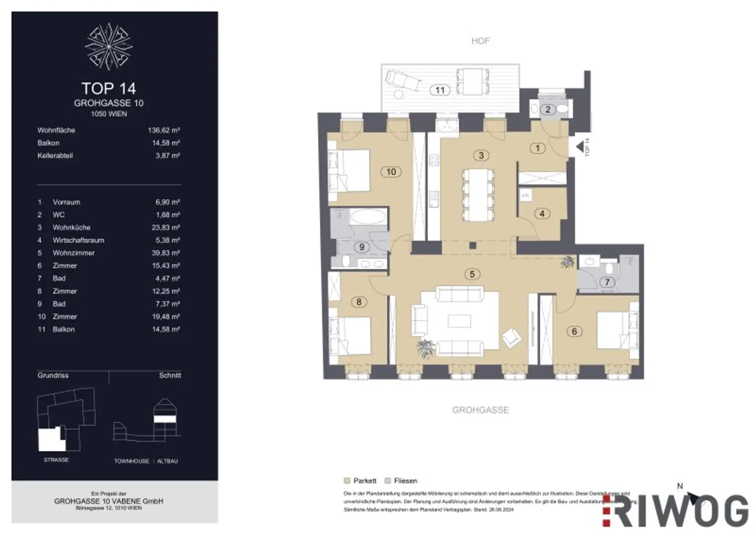 GROHGASSE 10 | großzügig geplante 4-Zimmer Altbauwohnung mit Innenhofbalkon | Fernwärme plus Fußbodenkühlung