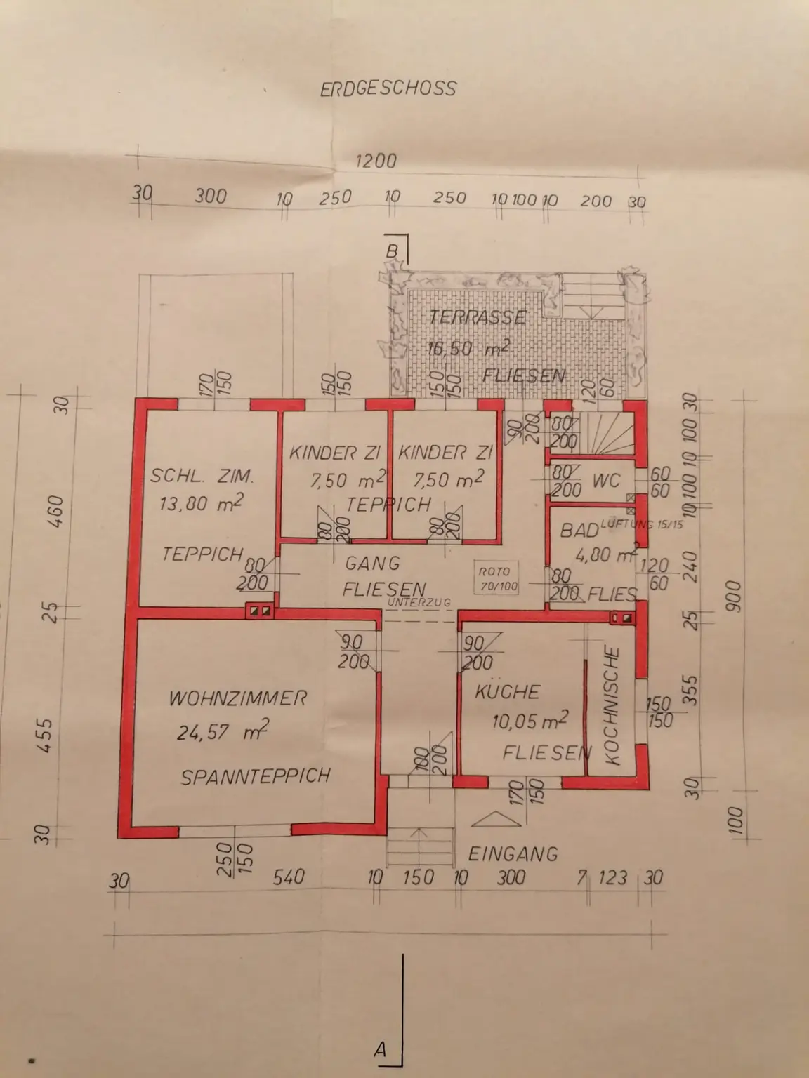 Grundriss (Anstatt dem 2. Kinderzimmer ist die Stiege )