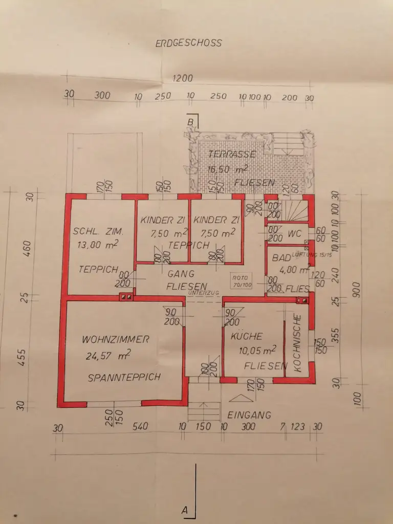 Grundriss (Anstatt dem 2. Kinderzimmer ist die Stiege )