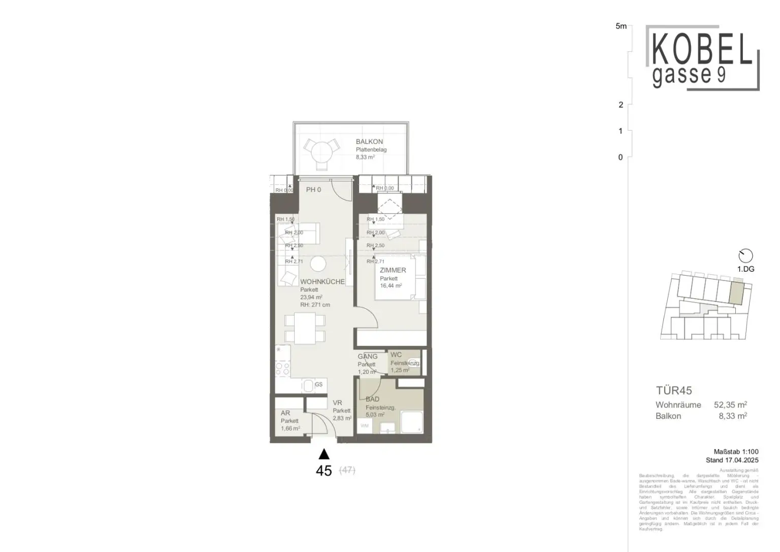 2-Zimmer-Wohnung mit Balkon Richtung Innenhof