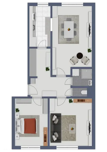 3D Grundriss mit Möblierungsvorschlag