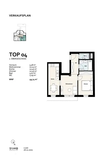 Airbnb | 2-Zimmer Wohnung in 1100 Wien | Voll möbliert | 1. Obergeschoss