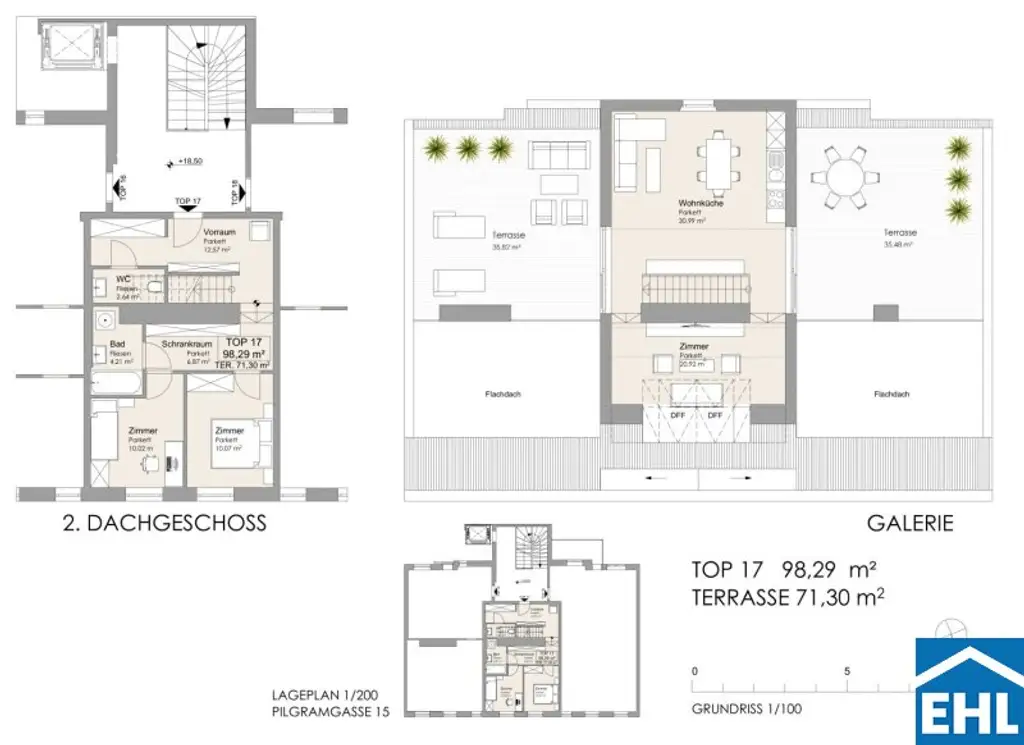 Nähe Naschmarkt: Vermietete Dachgeschoß-Maisonettewohnung mit wunderschönen Terrassen!
