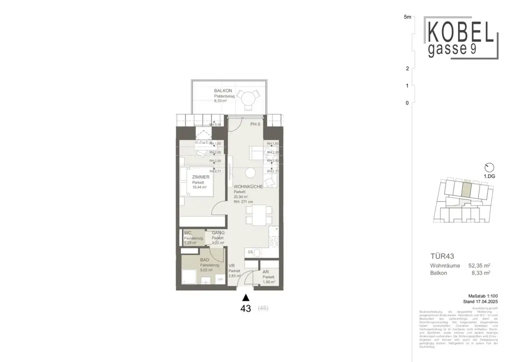 2-Zimmer-Wohnung mit Balkon Richtung Innenhof