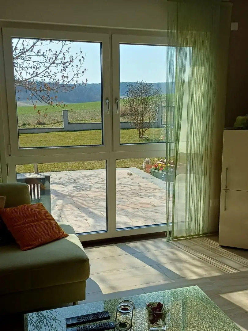 Blick vom Wohnzimmer in den Garten