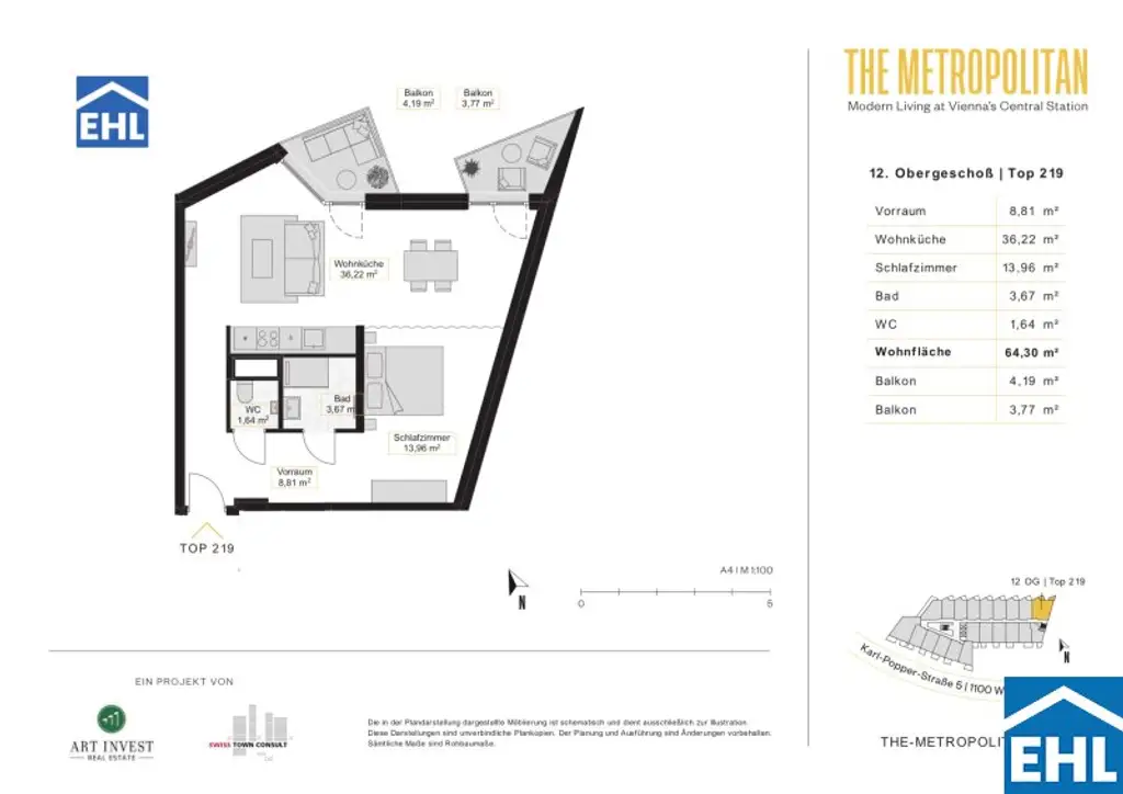 THE METROPOLITAN - Großzügige 1-Zimmer-Wohnung mit 2 Balkonen im Sonnwendviertel