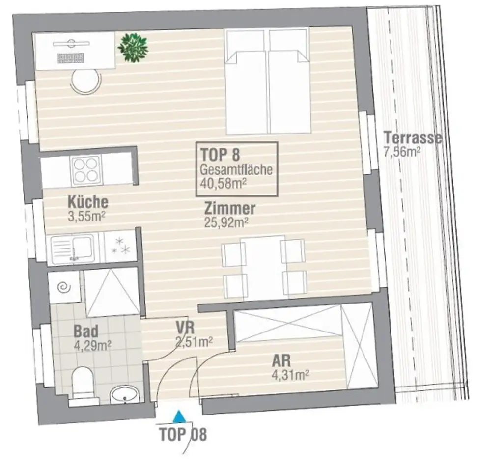 Helle 1-Zimmer Wohnung mit Terrasse in Krems an der Donau, Nähe Göglhaus