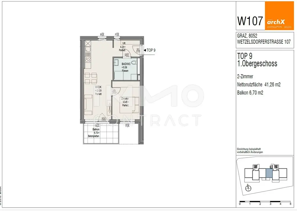 Freundliche 2 Zimmer mit Balkon in ruhiger Lage - Wetzelsdorfer Straße 107 - Top 09
