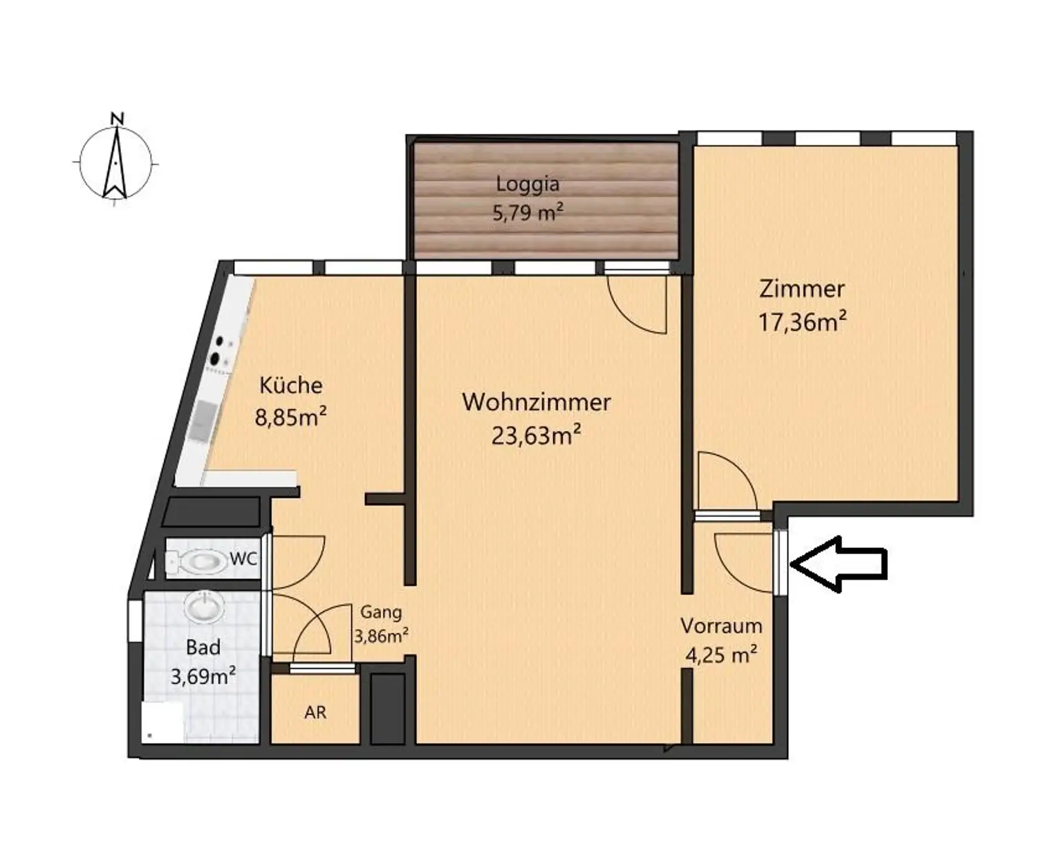 Großzügige 2-Zimmer-Wohnung mit Loggia in Grünruhelage