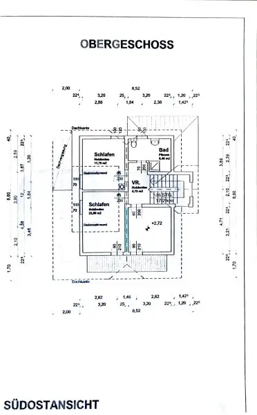 1 OG-Grundriss ohne Zwischenwand (grün markiert)