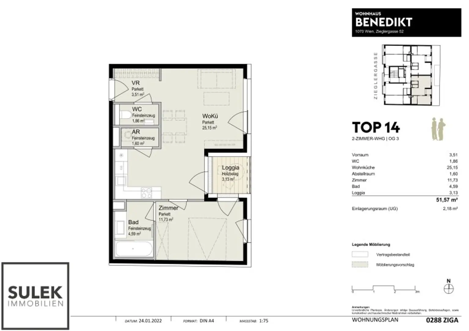 Gemütliche, hofseitige 2 Zimmer-Neubauwohnung mit Loggia in beliebter Lage - ab 02/26!