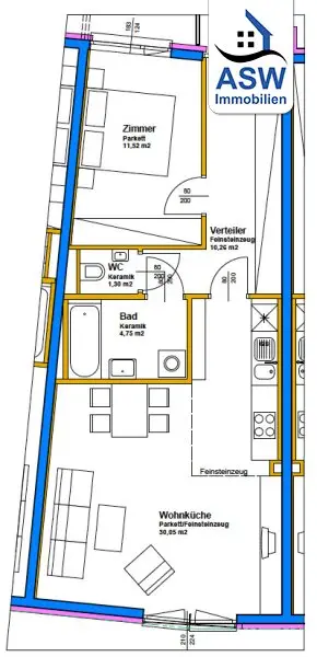 Große 58m² 2-Zimmer Wohnung, zentral gelegen mit hochwertiger Ausstattung. Unbefristeter Mietvertrag möglich!
