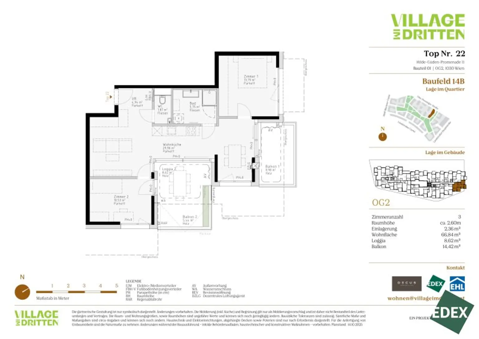 VILLAGE IM DRITTEN | MODERNE 3-ZIMMER WOHNUNG MIT BALKON UND LOGGIA