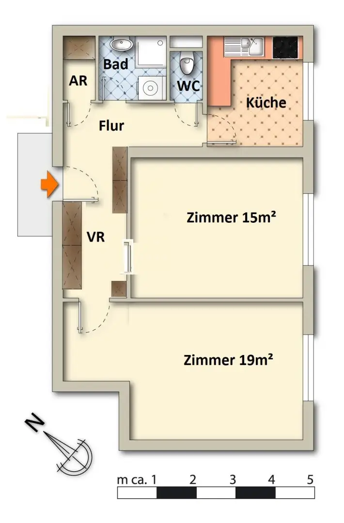"WG-taugliche 2-Zimmerwohung in zentraler Ruhelage zwischen Praterstern und Nestroyplatz"
