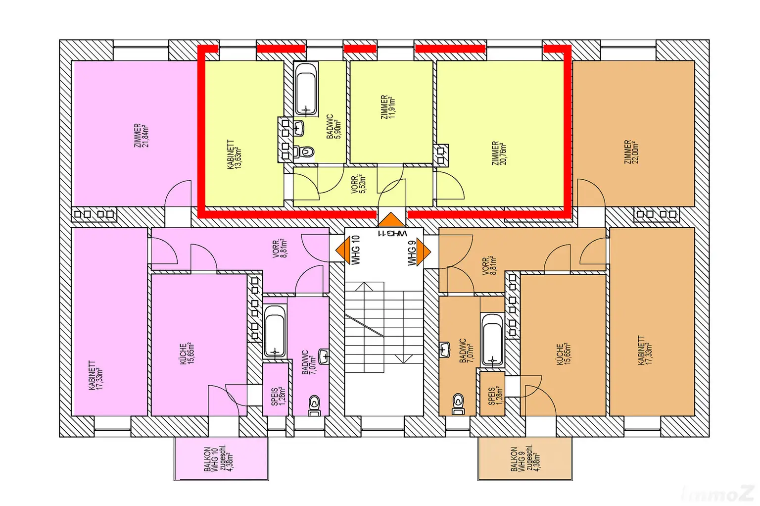 Grundriss markiert