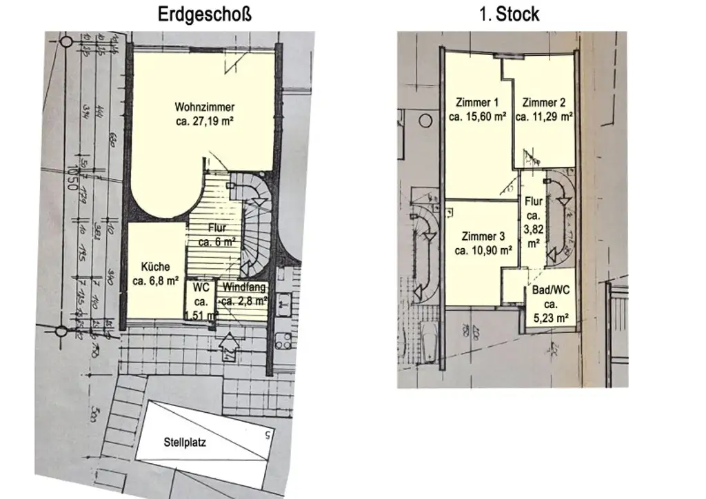 Grundriss Skizze EG + 1. Stock