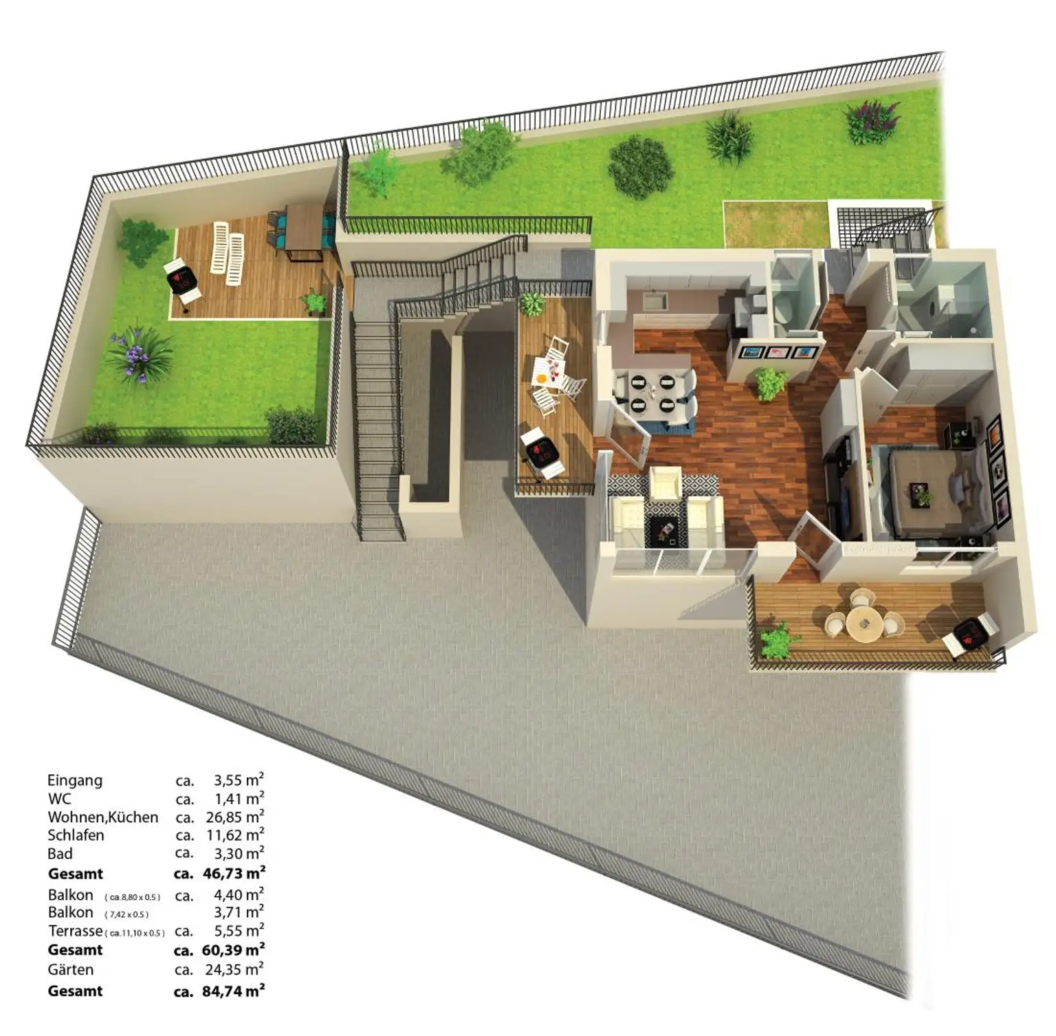 2-Zimmer Gartenwohnung mit 2 Terrassen in Arzl
