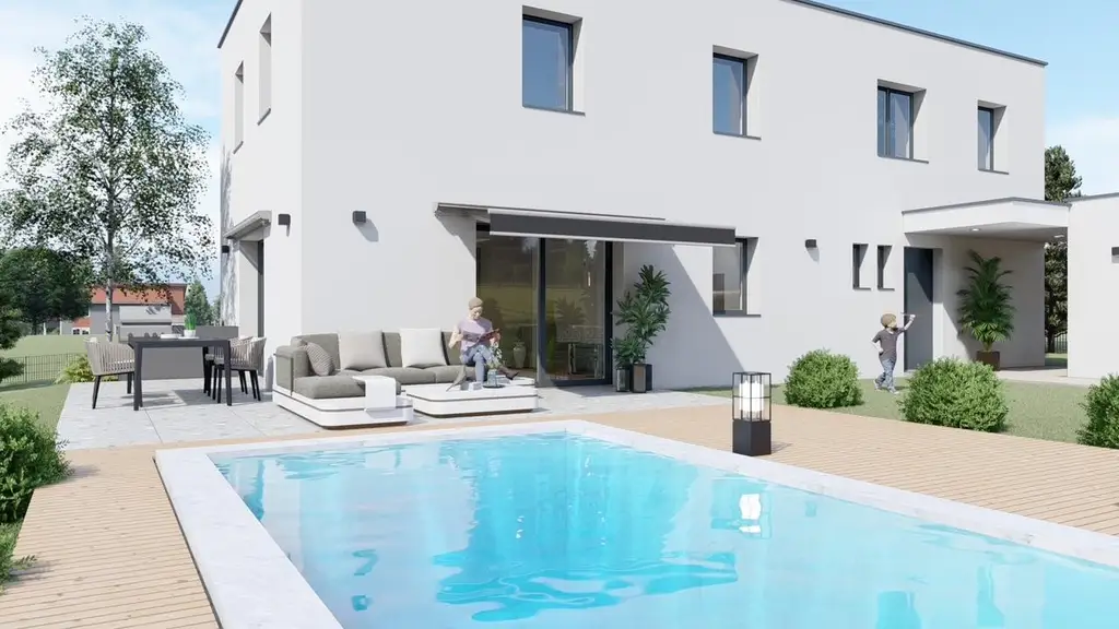 Neubau-Einfamilienhaus in St. Roman – modernes Wohnen mit offenem Design & Südwestgarten