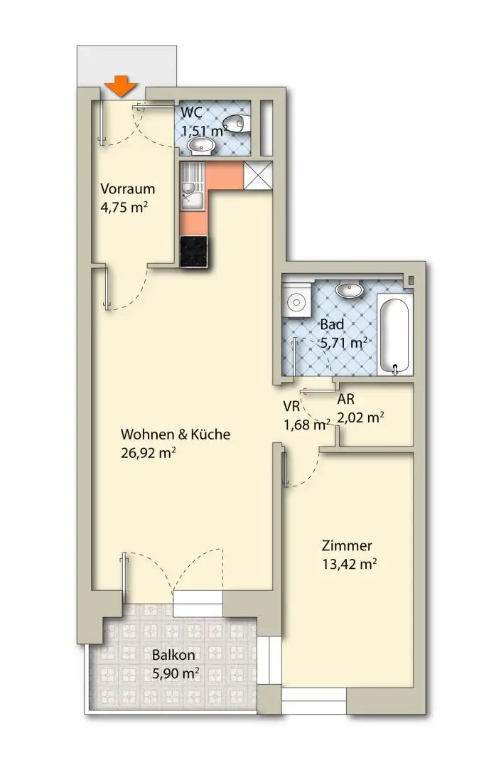 2-Zimmer-Wohnung mit Balkon in ruhiger Innenhoflage im modernen Niedrigenergiehaus