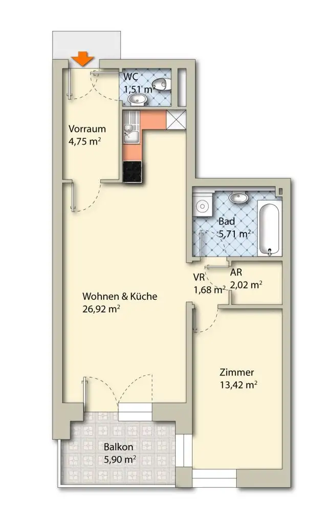 2-Zimmer-Wohnung mit Balkon in ruhiger Innenhoflage im modernen Niedrigenergiehaus