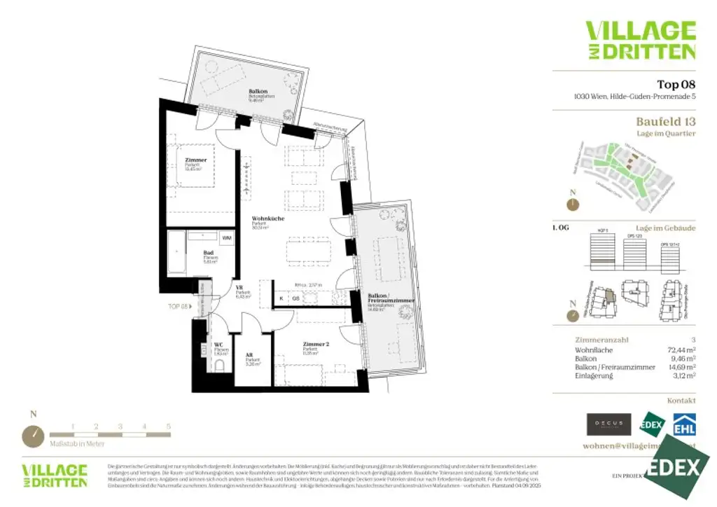 Wohnen mit Freiraum – 3 Zimmer, zwei Balkone | URBAN DAHEIM | BAUFELD 13