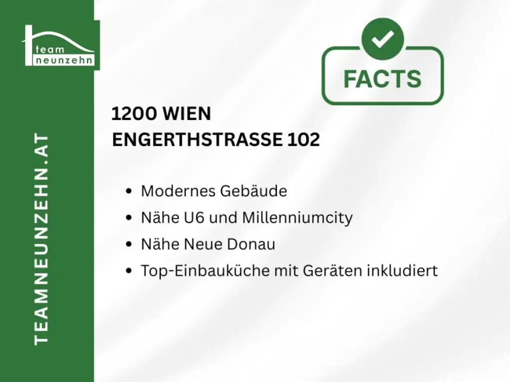Engerth 102- 5 Minuten zu U6 und S-Bahn HANDELSKAI! Hochwertige Einbauküchen und moderne Architektur! - JETZT ZUSCHLAGEN