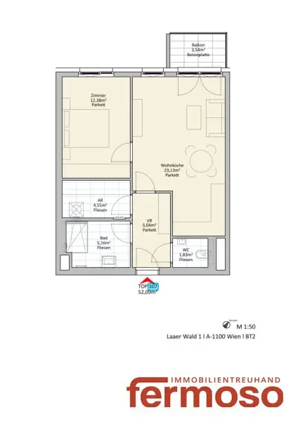 Moderne 2-Zimmer-Wohnung mit Balkon – kompakter Grundriss & helle Räume