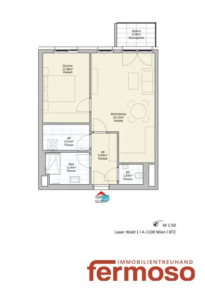Moderne 2-Zimmer-Wohnung mit Balkon – kompakter Grundriss & helle Räume