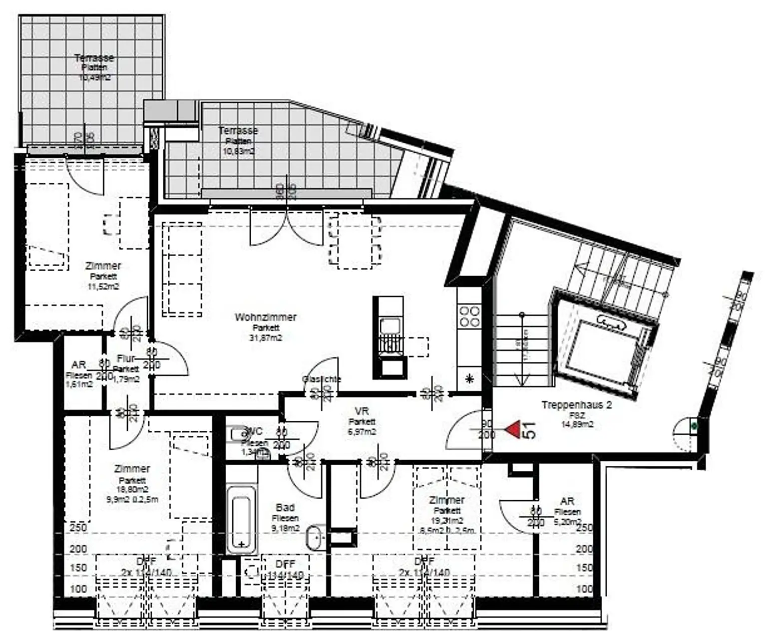 4-Zimmer-Neubauwohnung im 2. Dachgeschoß!  21,32m² Terrassenfläche mit Abendsonne!!