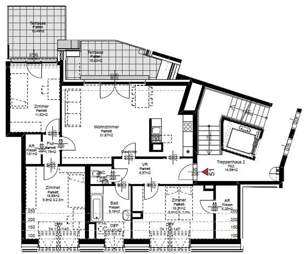 4-Zimmer-Neubauwohnung im 2. Dachgeschoß!  21,32m² Terrassenfläche mit Abendsonne!!