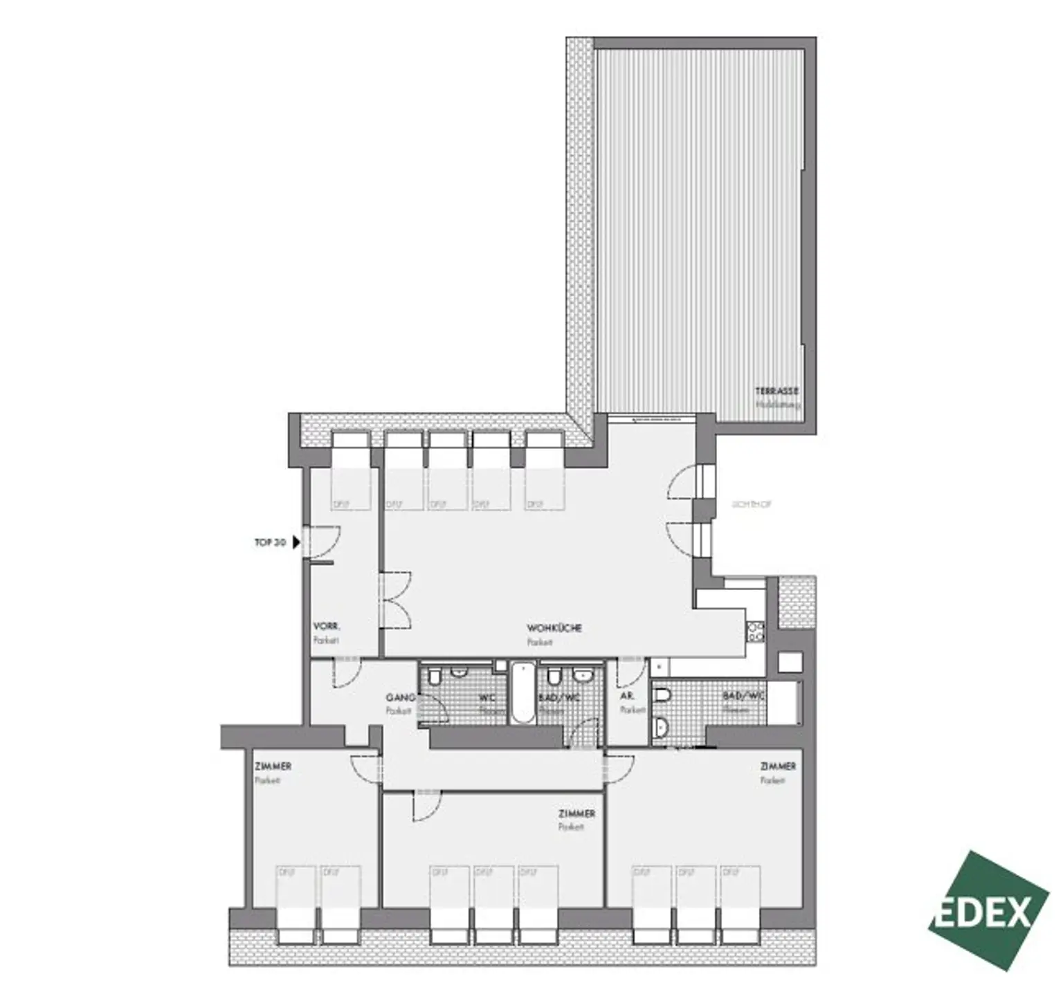 Klimatisierte 4-Zimmer-Wohnung mit Terrasse nahe der Wiener Innenstadt (optional mit PKW-Stellplatz)