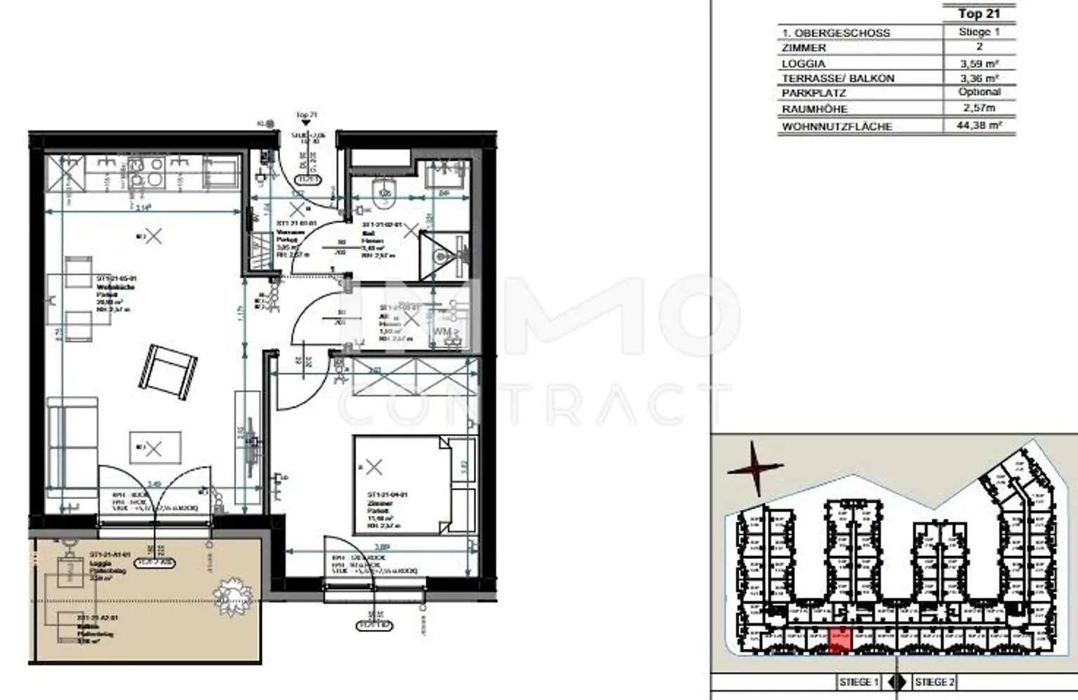 Anlagewohnung vermietet mit attraktiver Rendite: 2-Zimmer mit Loggia und Tiefgarage