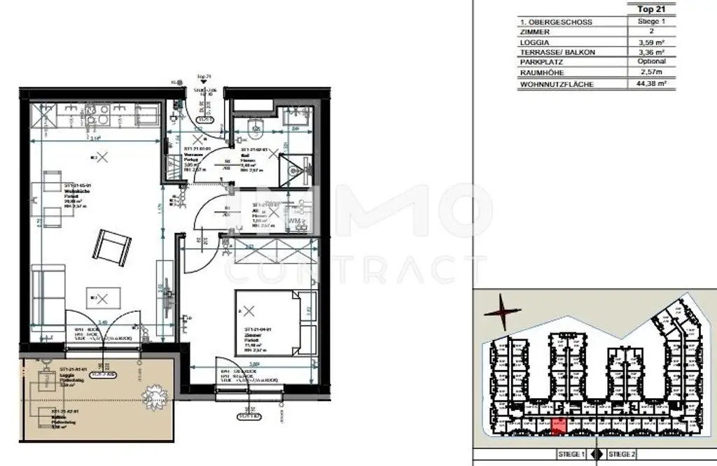 Anlagewohnung vermietet mit attraktiver Rendite: 2-Zimmer mit Loggia und Tiefgarage