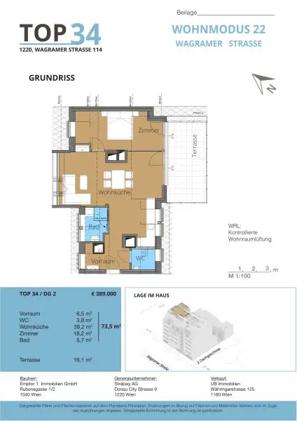 ANLAGEWOHNUNG- Moderne 73,5m2 Dachwohnung mit toller 16,1m2 Terrasse (TOP 34 - 2.DG)