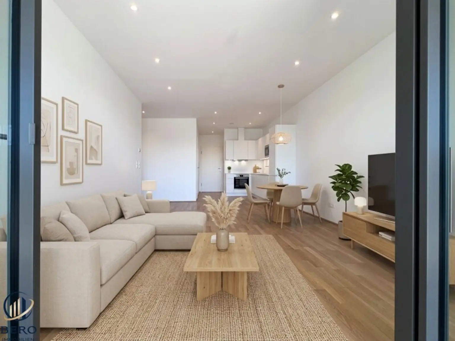 Blick von der Loggia in das Wohnzimmer (virtuell möbliert)