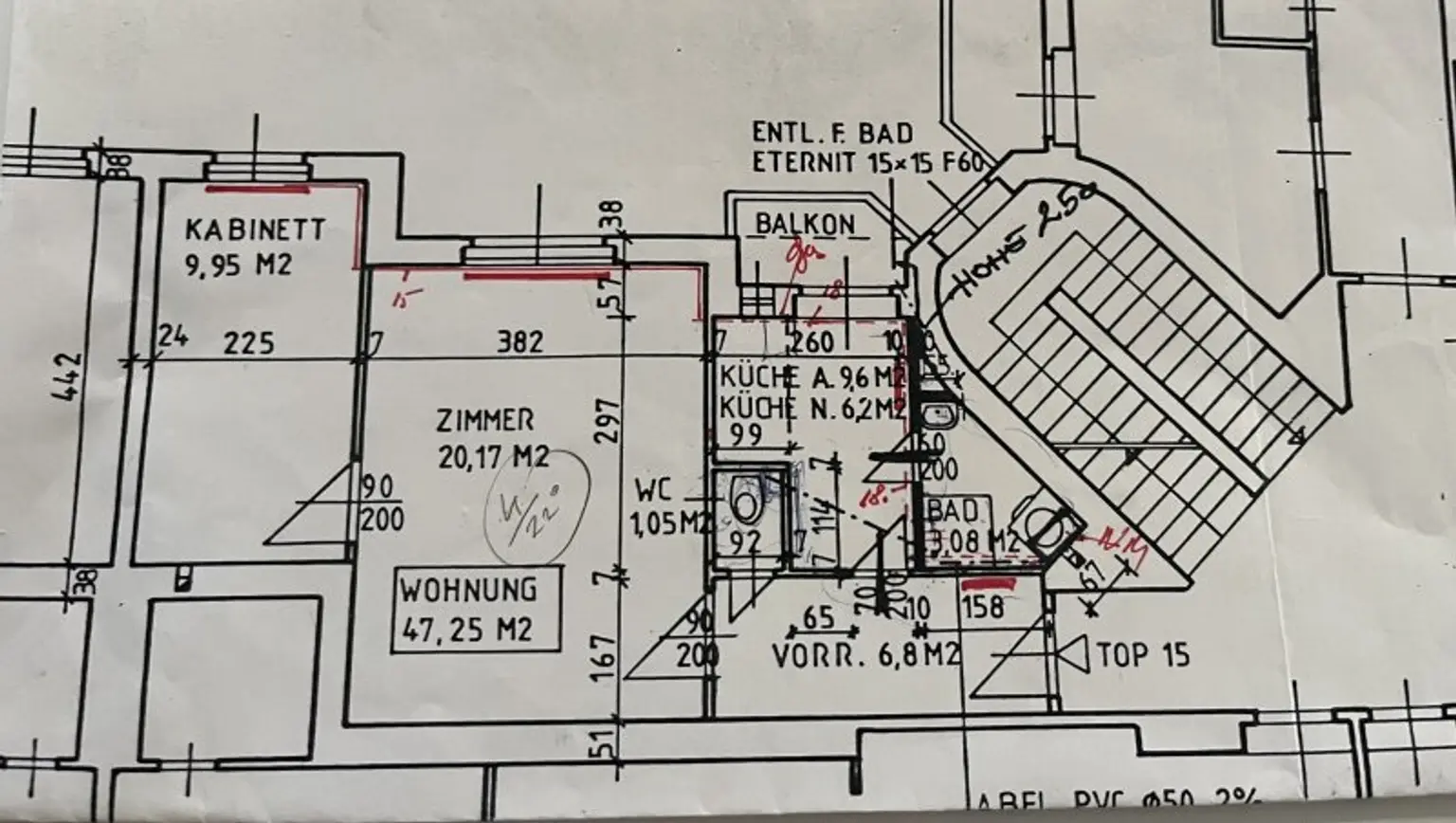 2-Zimmer-Wohnung in brauchbarem Zustand (Sanierungsbedarf!) - Balkon+Hofausrichtung - 3.Stock OHNE Lift
