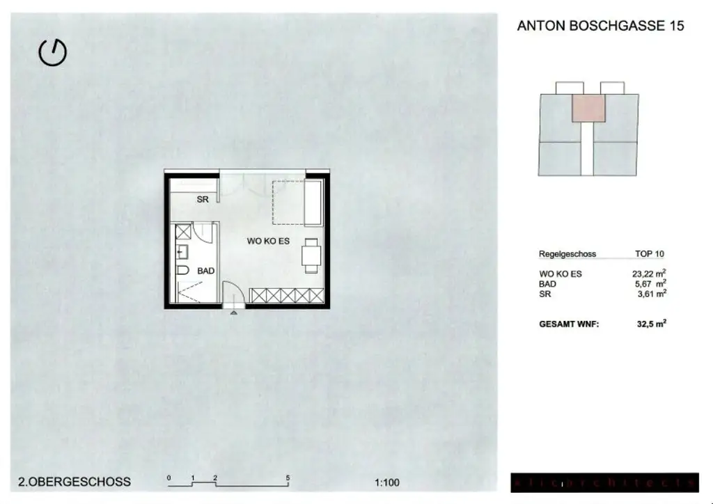 HOFRUHELAGE, JEDLESEE, 33 m2 Neubau, Einzelwohnraum, Komplettküche, Duschbad, Hofruhelage, 1. Liftstock, Anton-Bosch-Gasse
