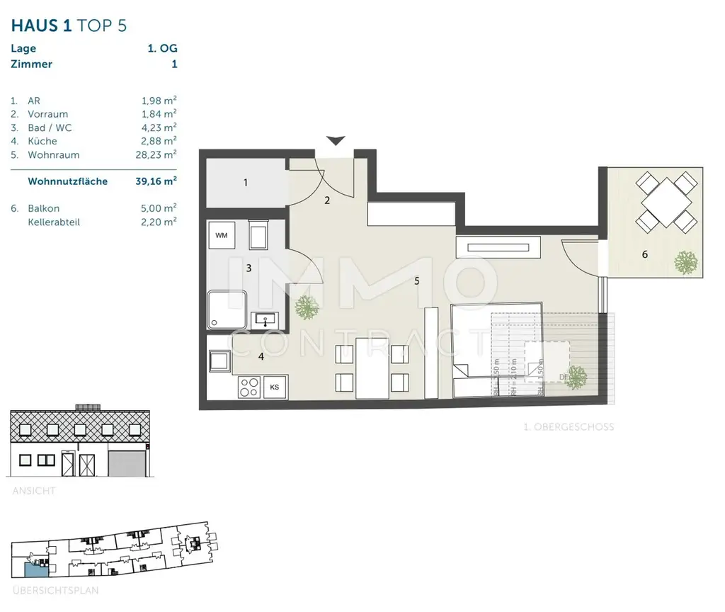 PROVISIONSFREI! modernes Single-Apartment mit 5 m² Balkon und praktischem Grundriss im Dachgeschoss