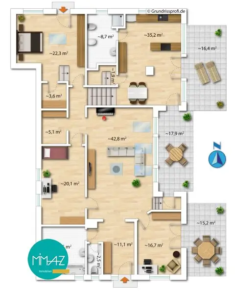 Großzügig • Hell • Außergewöhnlich! Lichtdurchflutetes Penthouse mit 3 Terrassen und Eigengarten! Weitblick inklusive!