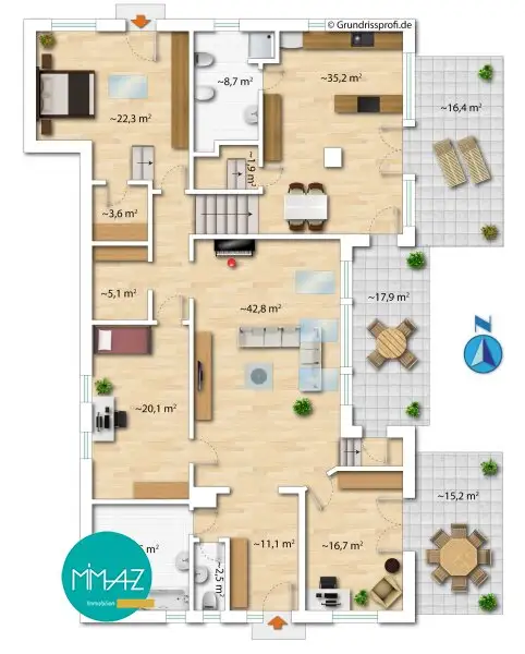 Großzügig • Hell • Außergewöhnlich! Lichtdurchflutetes Penthouse mit 3 Terrassen und Eigengarten! Weitblick inklusive!