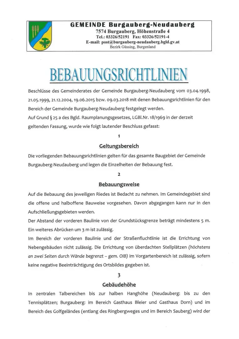 Bebauungsrichtlinien Burgauberg Neudauberg_0
