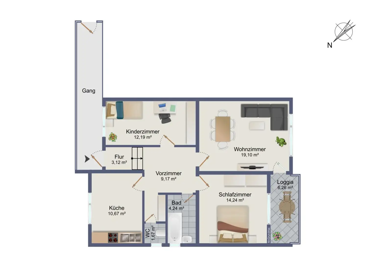 3-Zimmer-Familienwohnung mit perfekter Raumaufteilung