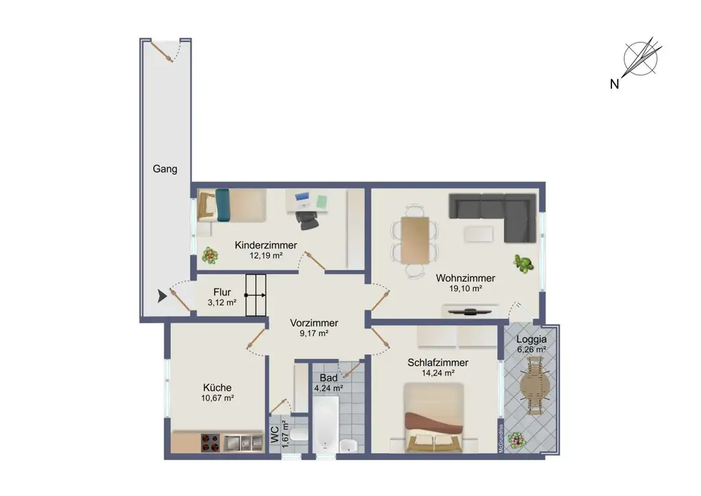 3-Zimmer-Familienwohnung mit perfekter Raumaufteilung