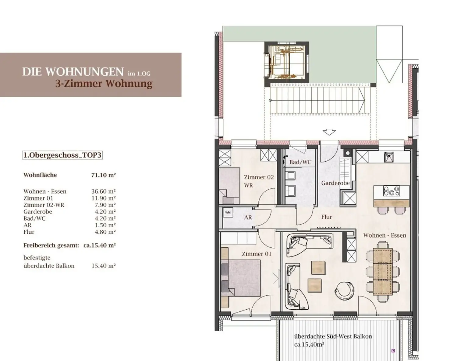 Neubau Eigentumswohnung mit großem südwestseitig überdachtem Balkon