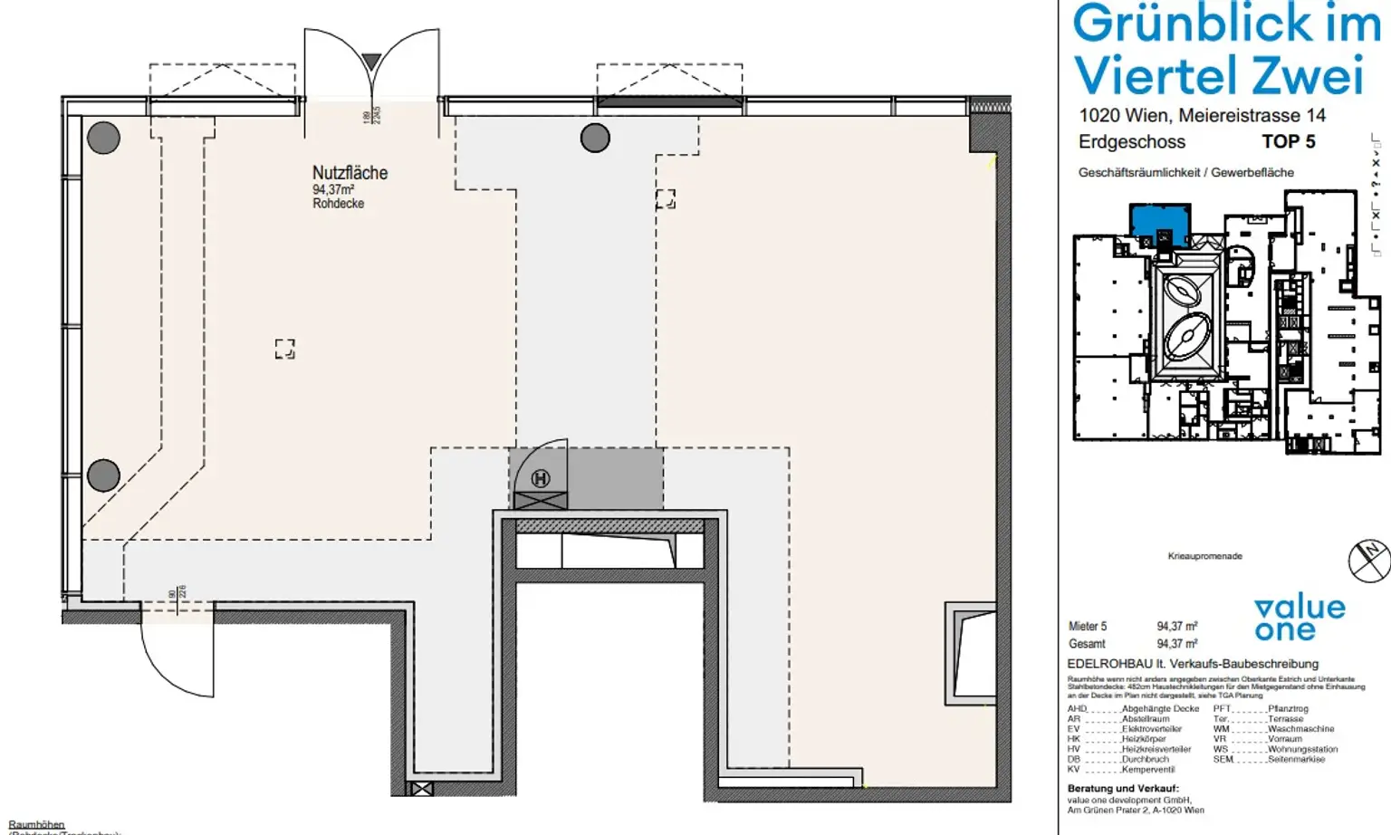 1020 Wien, GRÜNBLICK Plan EG ca. 94 m² Top 5