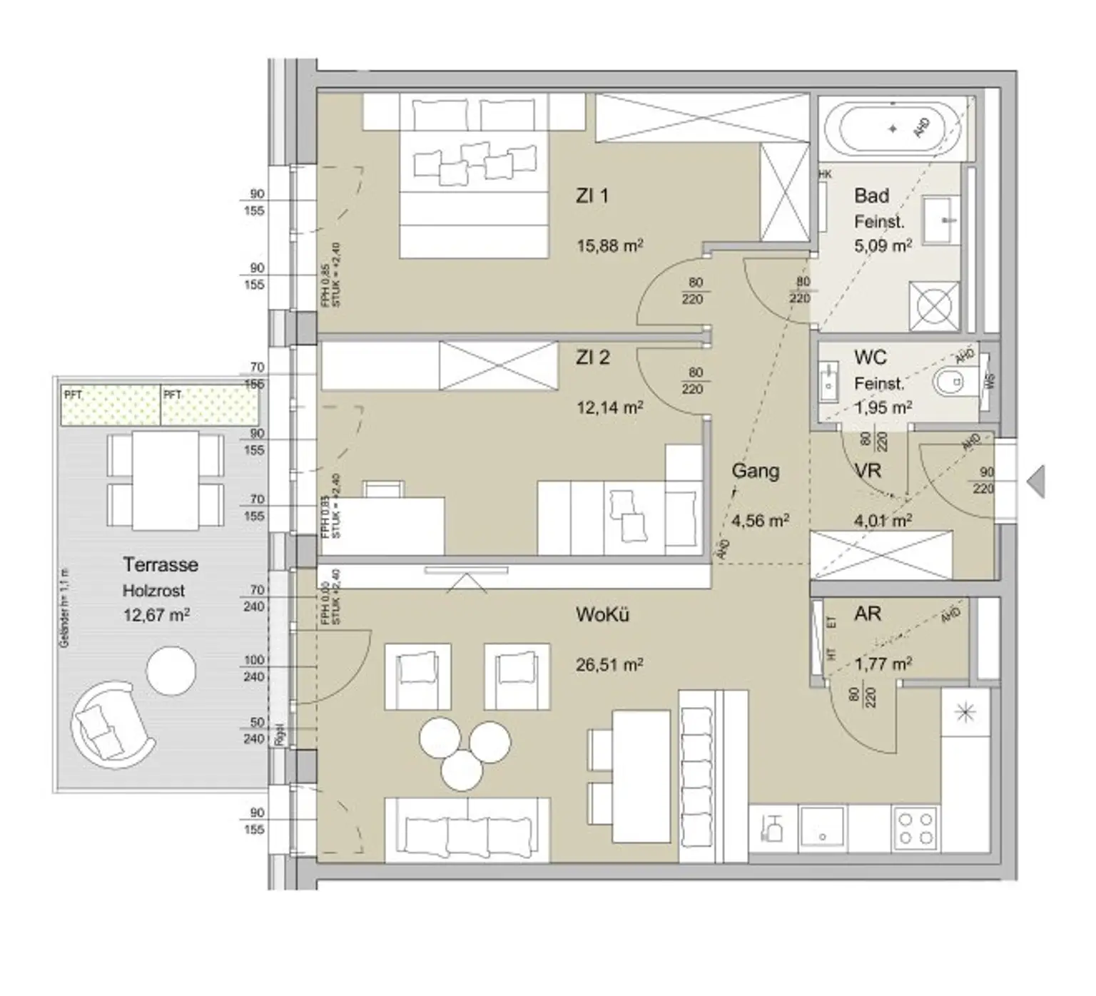 Exklusives Terrassenapartment mit Tiefgaragenplatz im Korso beim Prater !