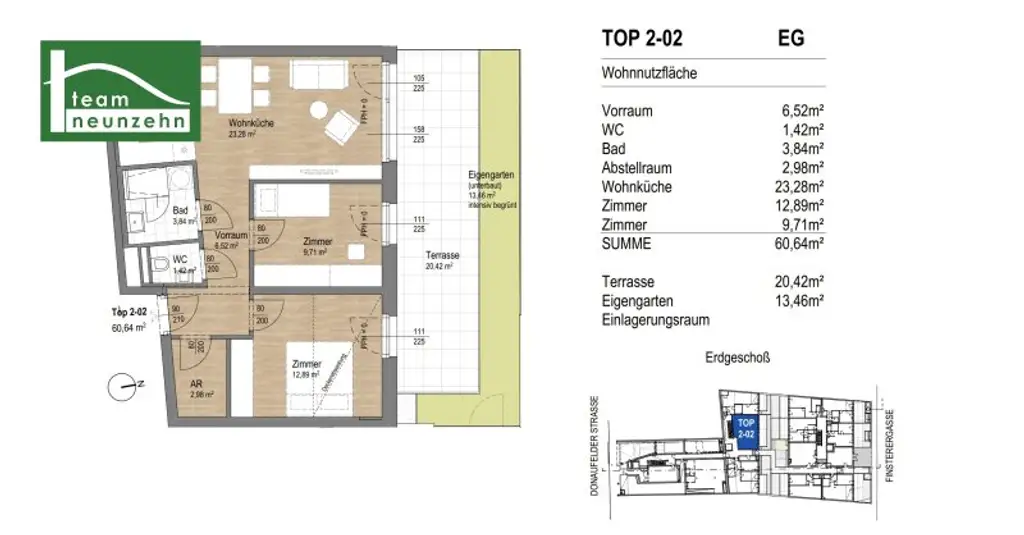 Zentral begehbarer Gartentraum nahe U1 Kagranerplatz mit Küche und Wärmepumpe!
