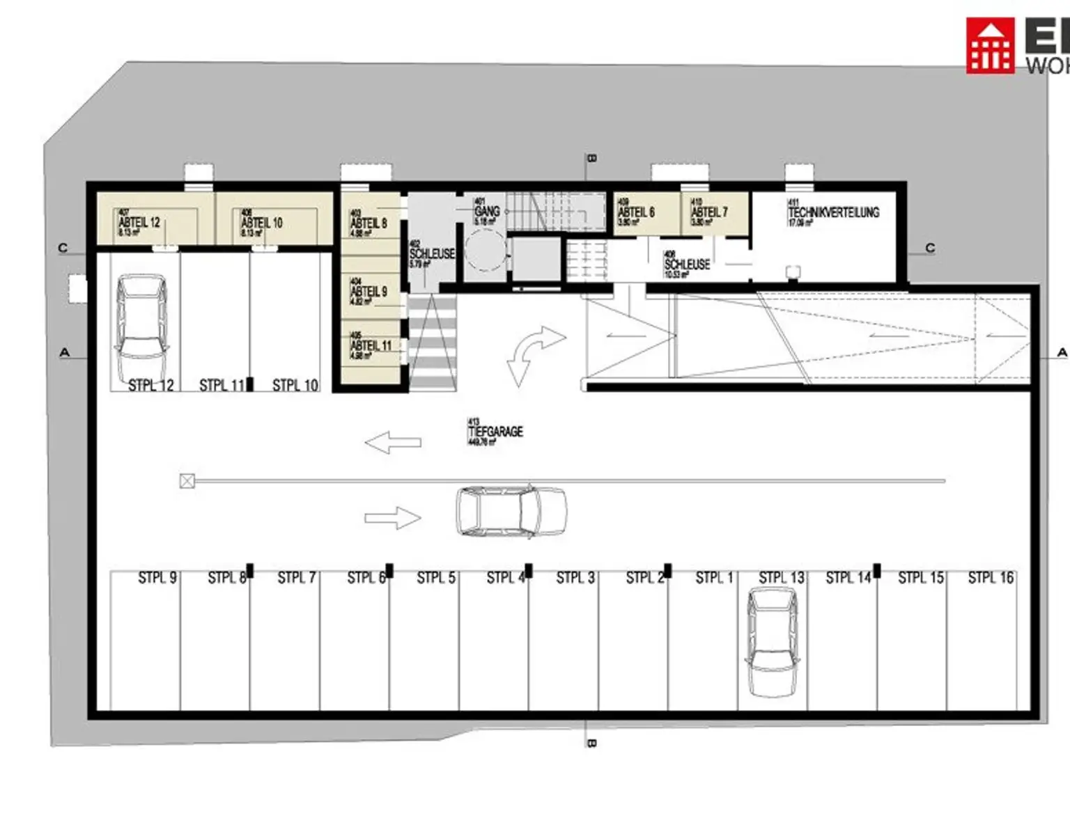 Neubau! Heller und moderner Tiefgaragenplatz im Zentrum von Wels zu verkaufen! Fußläufig erreichen Sie den Hauptbahnhof Wels, sowie das Klinikum Wels-Grieskirchen! Provisionsfrei direkt vom Bauträger!